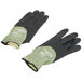 A pair of black Cordova Power-Cor work gloves with black foam nitrile palms and green trim.