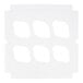 A white cardboard cupcake insert with six cut-out slots for holding standard-sized cupcakes.