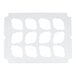 A white cardboard cupcake insert with twelve cutouts designed to hold standard-sized cupcakes in a 14 x 10 inch box.
