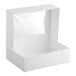 A white bakery box with a clear window on the lid, designed for cakes or baked goods.