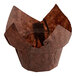 A Baker's Mark chocolate brown paper muffin wrapper.