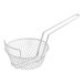 A white wire mesh basket with a handle.