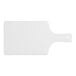 A white plastic cutting board with a handle.