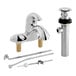 A Delta chrome deck-mount faucet with a lever handle.