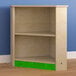 A Flash Furniture wooden corner kitchen cabinet with lime green accent panels on the shelves.