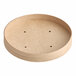 A round Kraft paper lid with holes.