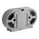 A grey plastic Lavex VersaHub double roll toilet paper dispenser with two round holes.
