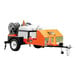 A white trailer with a General Pipe Cleaners Typhoon water jetter machine and hose reels.