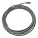 A coiled metal tube with a coiled black and grey Flexicore cable with a metal end.