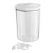 A clear plastic Galaxy VC2000 vacuum canister with a white lid.