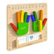 A Flash Furniture wooden wall activity board with colorful numbers and hands.