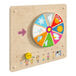 A wooden Flash Furniture weather wall activity board with a colorful wheel displaying different weather symbols.