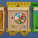 A Flash Furniture wooden activity board with weather symbols and wooden toys with wheels.