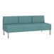 A blue Lesro Luxe Lounge Series Patriot Plus 3-seat sofa with steel legs.