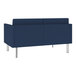 A blue Lesro Luxe Loveseat with steel legs.