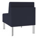 A Lesro Luxe Lounge navy fabric guest chair with steel legs.