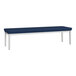 A blue Lesro Lenox bench with white legs.