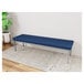 A Lesro Lenox steel bench with blue vinyl seating and a metal frame.