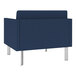 A blue Lesro Luxe Lounge Series bariatric armchair with steel legs.