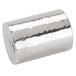 A round silver hammered stainless steel cylinder.
