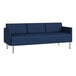 A blue Lesro Luxe Lounge sofa with silver legs.