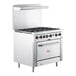 A large stainless steel Cooking Performance Group 36" range with 6 burners and 1 convection oven.