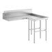 A Regency stainless steel L-shape dishtable with a shelf on top.