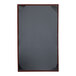 An oak rectangular menu cover with album style corners.