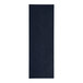 A black rectangular object with blue text on a white background.