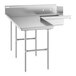 A Regency stainless steel L-shape soiled dishtable with a rectangular top and a drain.