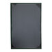 A grey rectangular menu cover with a green border and album style corners.