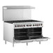 A large stainless steel Cooking Performance Group range with two convection ovens and two racks.