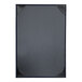 A black rectangular menu cover with album style corners.