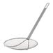 A Choice metal mesh strainer with a long handle.