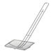 A metal mesh square skimmer with a long handle.