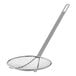 A Choice metal strainer with a long handle and a coarse mesh net.