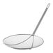 A Choice metal mesh strainer with a long handle and curved edge.