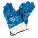 A pair of blue Cordova Brawler smooth nitrile gloves with blue and white rubber.