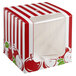 A white Baker's Lane candy apple box with a red and white striped border and clear window with apples on it.