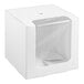 A white candy apple box with a clear window on one side.