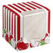 A red and white striped Baker's Lane candy apple box with a clear window.