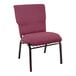 A burgundy Flash Furniture church chair with a brown metal frame.