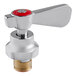 A chrome and red Regency hot water faucet cartridge with a red handle.