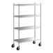 A Regency stainless steel shelf on wheels.