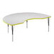 A white Correll activity table with a yellow edge in the shape of a kidney.