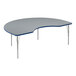 A grey Correll kidney-shaped activity table with blue edges and silver legs.