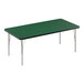 A green rectangular Correll activity table with silver metal legs and black edges.