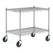 A Regency stainless steel wire shelving starter kit with wheels.