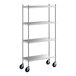 A Regency stainless steel shelving unit with wheels.