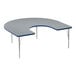 A grey and blue Correll horseshoe-shaped activity table with silver legs.